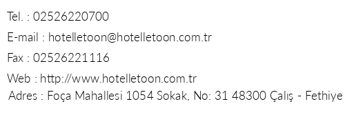 Hotel Letoon telefon numaralar, faks, e-mail, posta adresi ve iletiim bilgileri